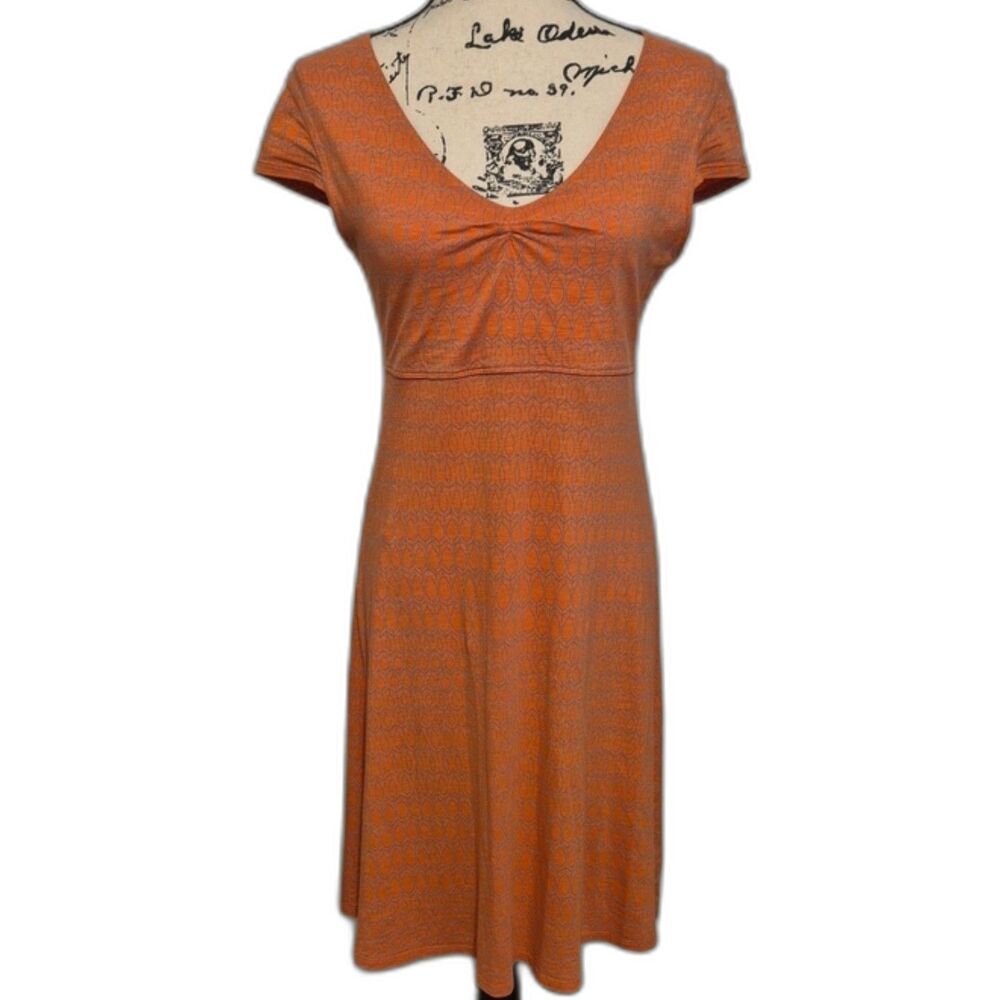 Toad&Co Dress S Orange Geometric Rosemarie Tencel Organic Cotton A Line Earthy